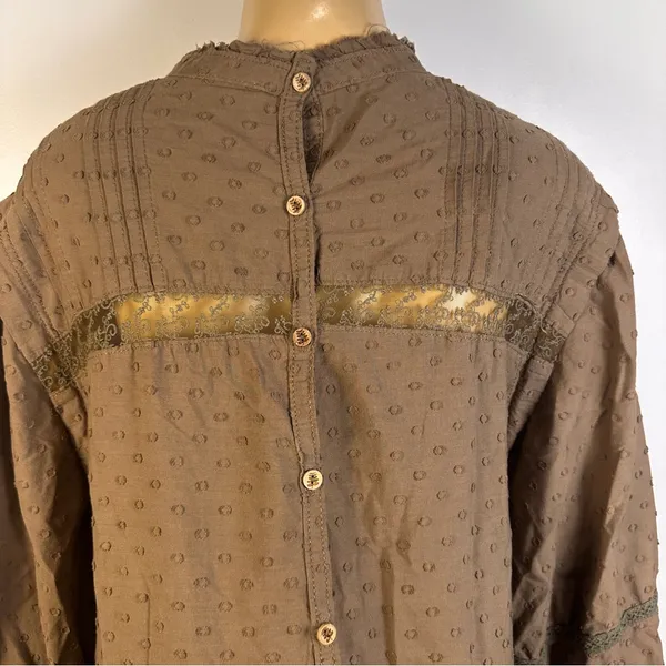 Anthropologie Pilcro Long Sleeve Mock Neck Dress Sz M Lace Loose Brown Swiss Dot - Image 10
