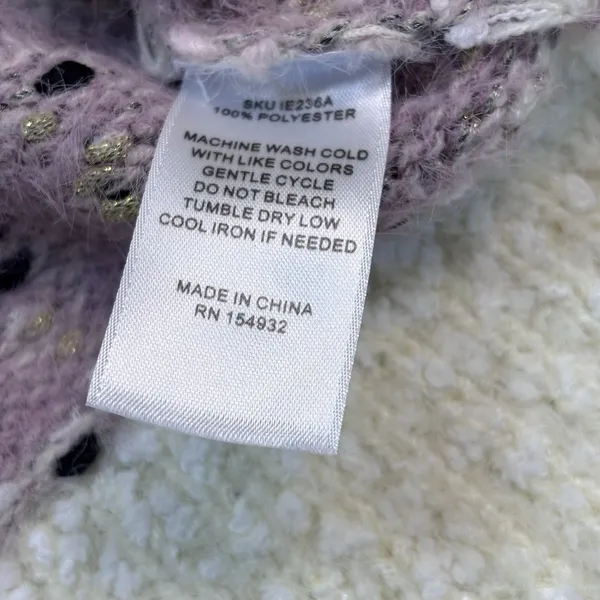 Absolutely Creative Worldwide Women's Fuzzy Striped Sweater L Cream Mauve Knit - Image 6