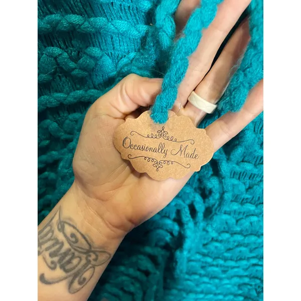 Occasionally Made Poncho Women OS Teal Chunky Knit Fringe Boho Layering Wrap - Image 4