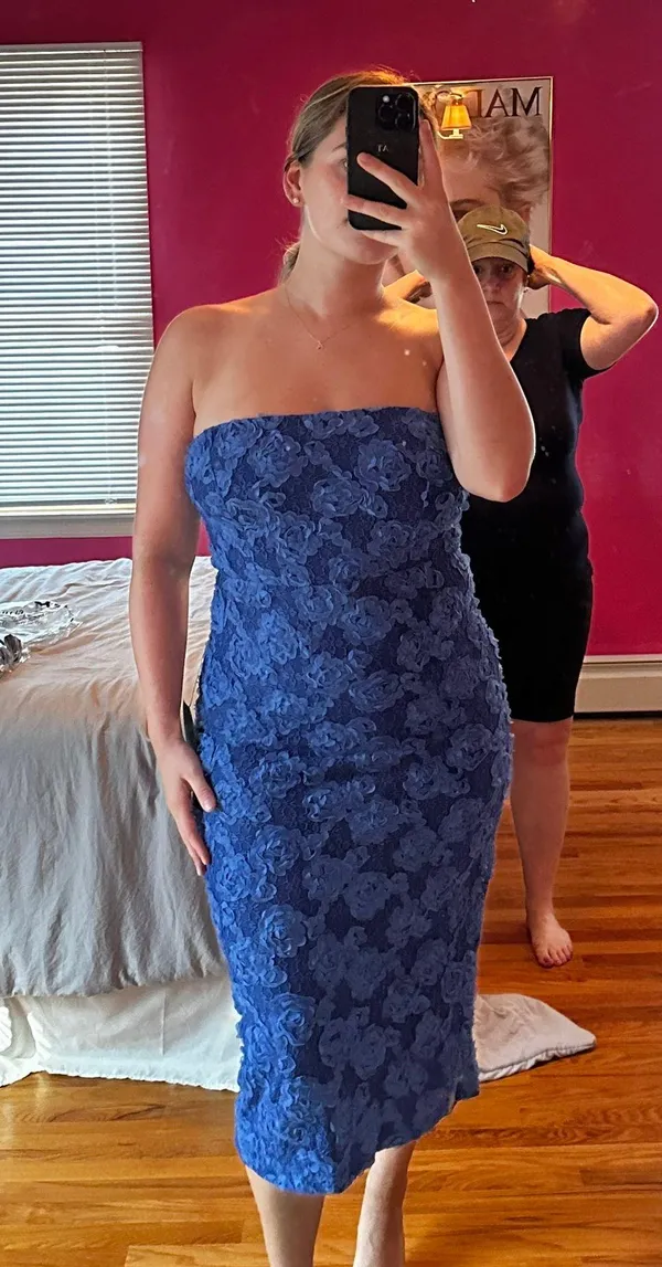 Lulus Blue Floral Strapless Midi Dress - Image 4