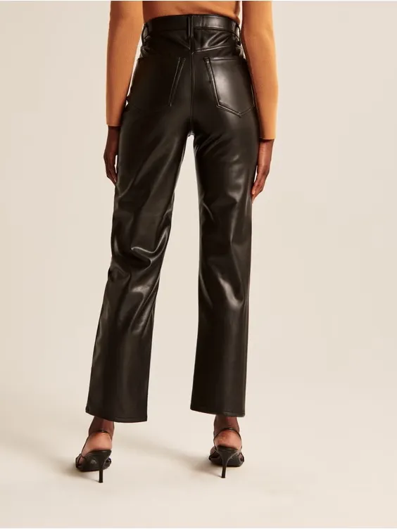 A&F Vegan Leather Ankle Straight Pants in Black - Image 5