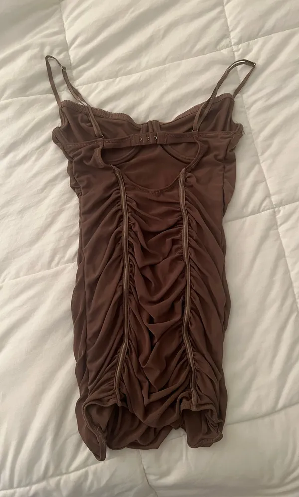 Princess Polly Brown Tan Mesh Ruched Lingerie Slip Bodycon Going Out Party Club Dress - Image 6
