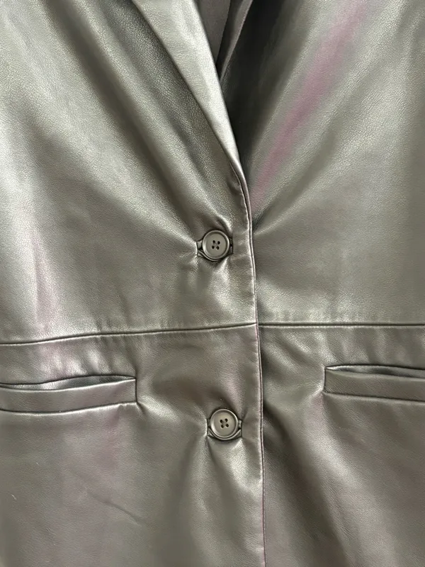 Abercrombie & Fitch Black Faux Leather Single-Breast Blazer - Image 6