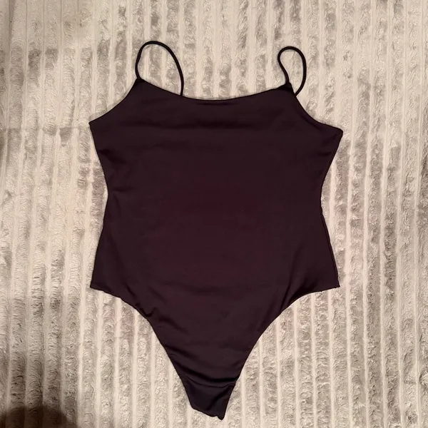 By‎ Anthropologie Womens Black Spaghetti Strap Thong Bodysuit Large Scoop Neck - Image 2