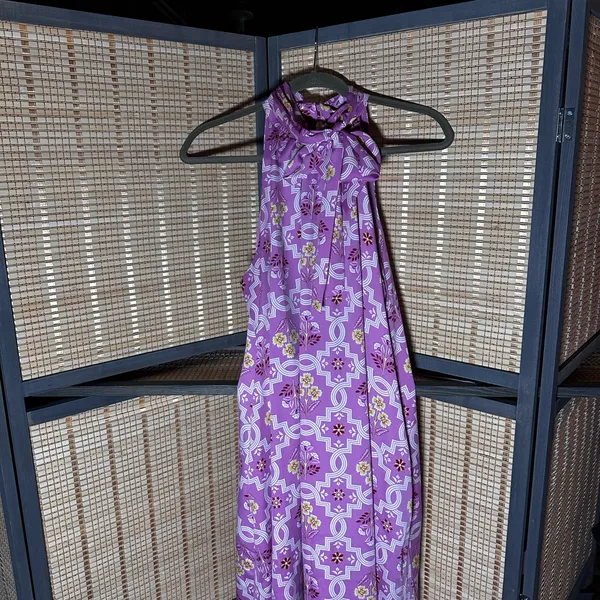 Ann Taylor Lilac Dress with Multicolor Floral Tile Print A-line Halter Dress - Image 4
