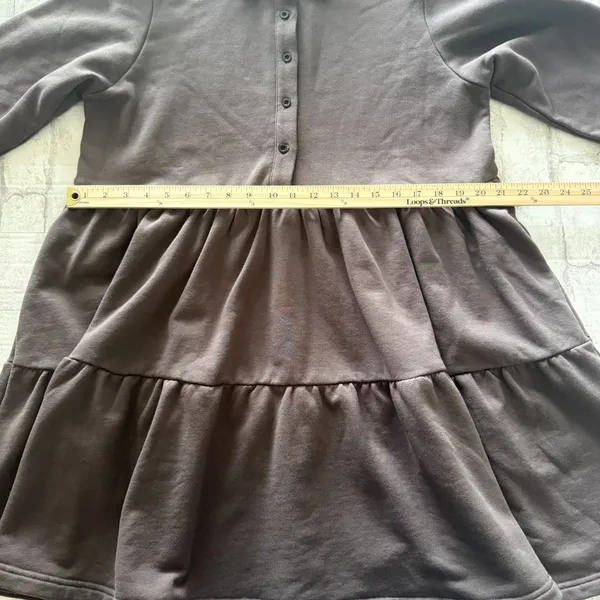 Natural Life Sylvan Sweatshirt Dress Charcoal Tiered Button Down Long Sleeve L - Image 9