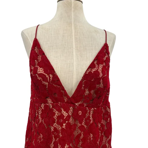 Free People Dangerous Love Lace Mini‎ Dress Red V Neck Low Back US 4 - Image 4