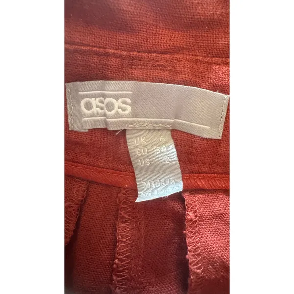 ASOS Rust Red Linen Blend Paperbag‎ Waist Shorts High Rise Size US 2 - Image 3