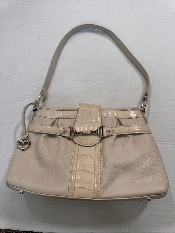 Brighton White Leather Y2K Shoulder Bag Handbag Purse Vintage - Image 14