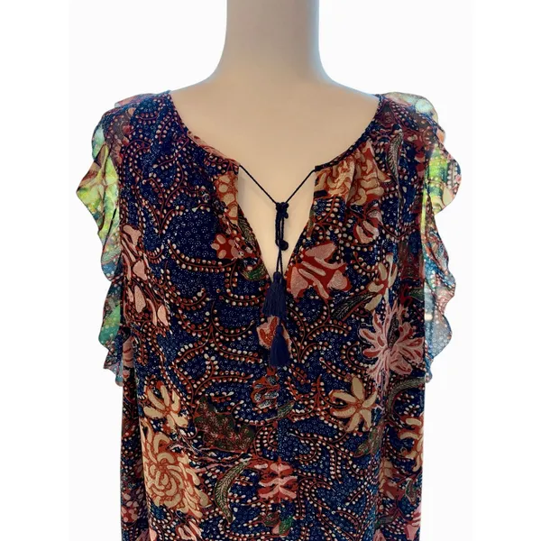 Madewell Boho Floral Ruffle Navy Dress Size XL - Image 4