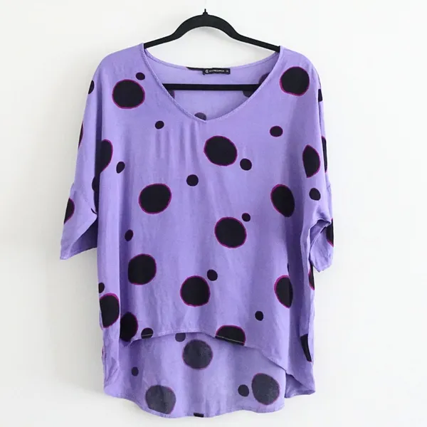 Vintage Y2K Cristina Barros Purple Magenta & Black Polka Dot Tunic Top Size IT36 - Image 2