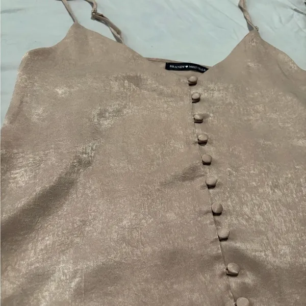 Brandy Melville Blush Pink Shimmery Satin Button Front Cami Top Small Y2K - Image 5