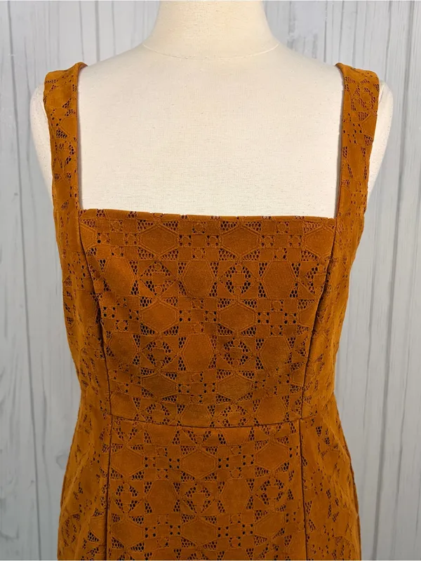 MAEVE | Anthropologie | Faux Suede Mini Dress Boho Laser Cut Detail, Sz 10 - Image 3