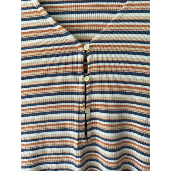 Abercrombie & Fitch Sz M Ribbed Striped Quarter Sleeve Button Front Dress Soft - Image 5