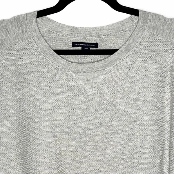 American Eagle Crew Neck Waffle Knit Top Long Sleeve Shirt Grey Size Small - Image 3