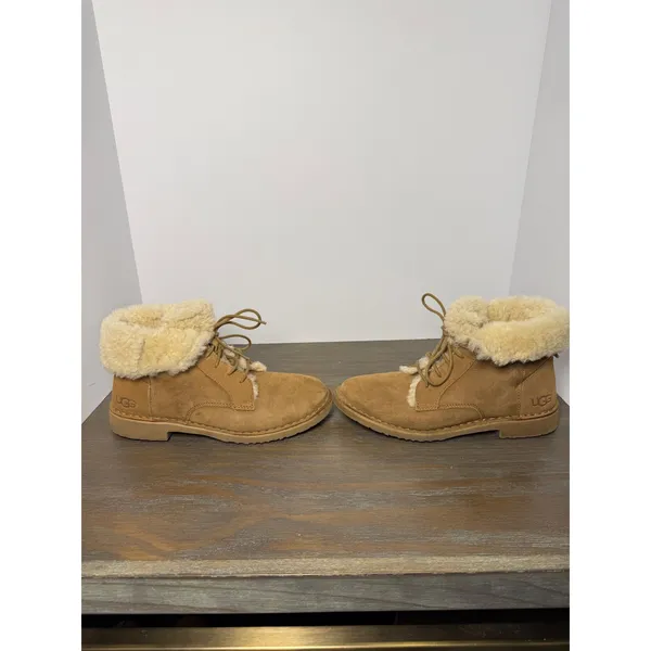 UGG Quincy Chestnut Suede Lace Up Shearling Boots Cozy Winter‎ Casual 8 - Image 2