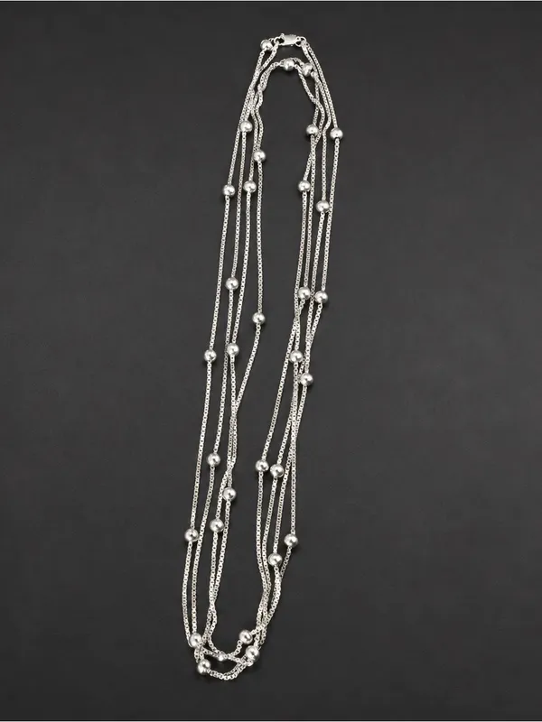 Estate Sterling Silver Beaded necklace Box Chain 28 Grams 40 Inches STUNNING - Image 3