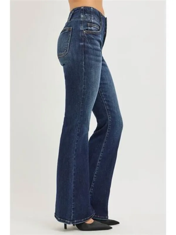 RISEN High Rise‎ Flare Jeans With Seam Detail Waistband - Image 4