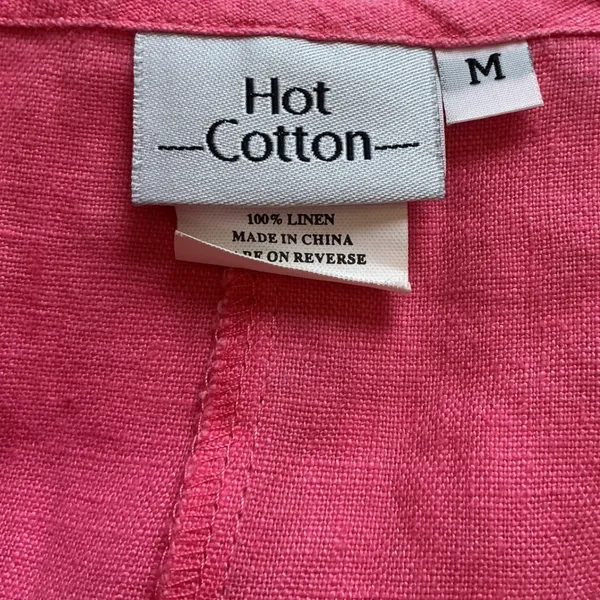 Hot Cotton Pink 100% Linen Pintuck Shift Dress Short Tie Sleeve Size M - Image 6