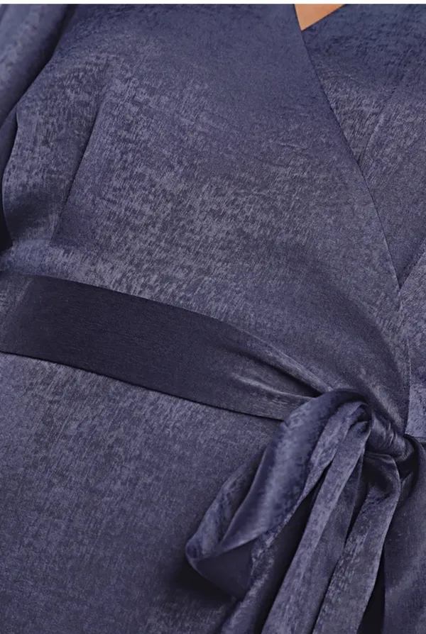 Lulus Wrapped Up In Love Navy Blue Satin Faux-Wrap Midi Dress - Image 5