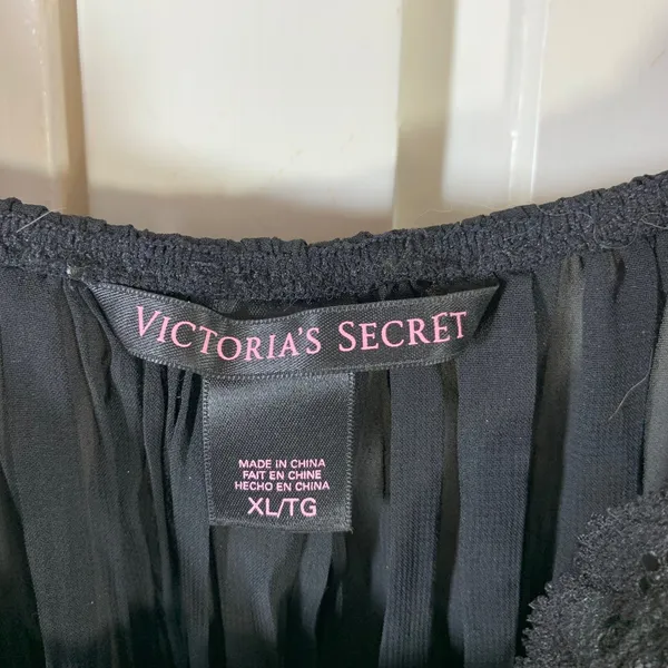 Victoria's Secret Black Lace Pleated Babydoll Chemise XL 186982-093 Festival Bow - Image 2