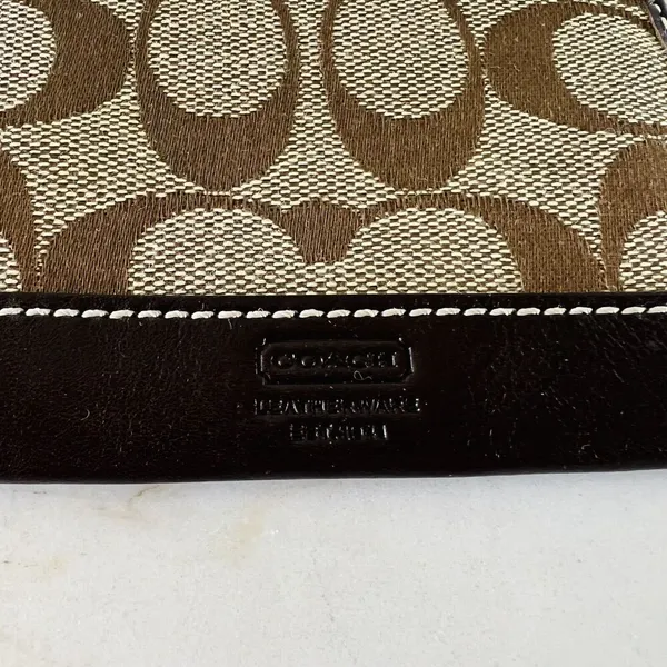 COACH Khaki Chestnut Signature Mini Skinny Cardholder Keychain Keyring Wallet - Image 2