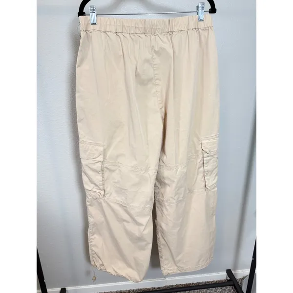 Forever 21‎ Cream Cargo Pants Wide Leg Drawstring Ankles Size Large - Image 4
