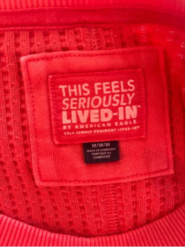 American Eagle AE Big Hug Waffle Sweatshirt salmon orange sweater M - Image 5
