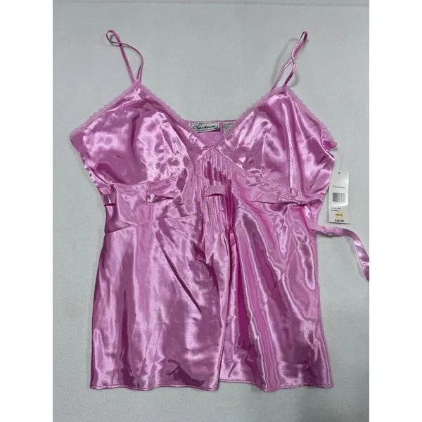 Vintage Chanteuse Pink Satin Pajama Set Lace Trim Cami &‎ Pants Size XL 90s NOS - Image 8