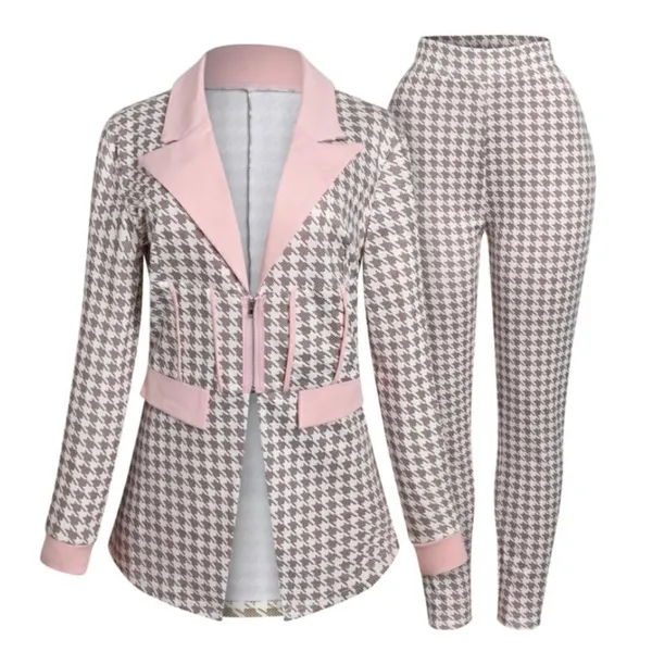 Long Sleeve 2 Piece Houndstooth BodyCon Pantsuit Jacket & Pants Set *Size L READ - Image 14