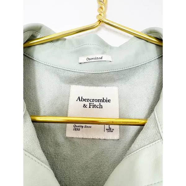 Abercrombie & Fitch Vegan Leather Oversized Shirt-Jacket Size Large Mint Shacket - Image 6