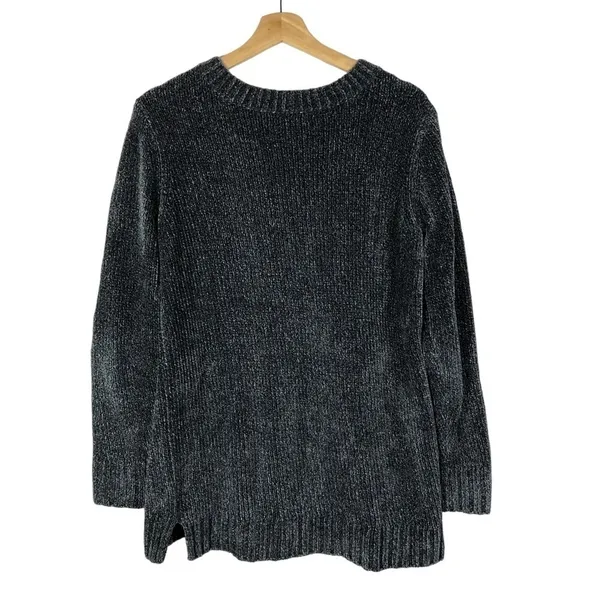 Orvis Marled Navy Blue Chenille Knit‎ V-Neck Sweater L - Image 3