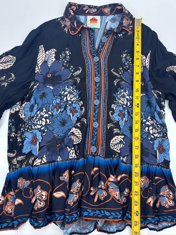 FARM Rio Navy Floral Button-Front Blouse with Blue & Cream Accents - Image 6