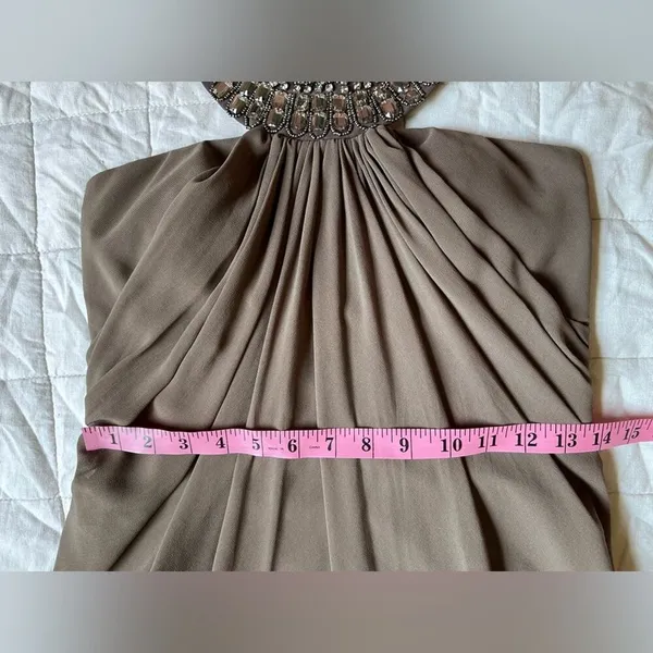 NWT LM Collection Brown / Taupe Beaded Halter Neck Empire Waist Formal Dress - 4 - Image 6