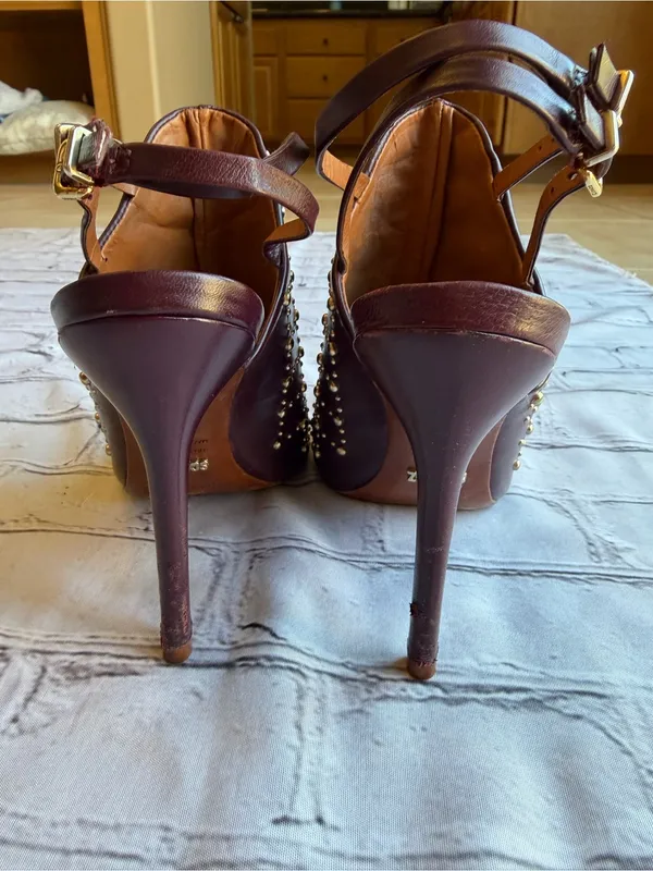 Schutz Slingback Peep-Toe Studded Heels 6B Leather Rocker Going Out Party - Image 2