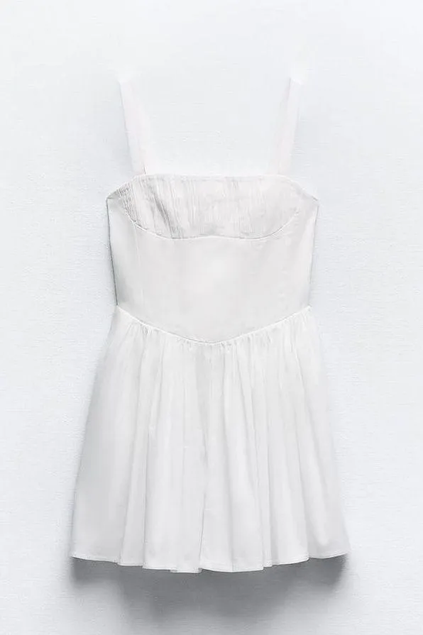 ZARA dress mini white cotton skirt voluminous corset boho summer vacation - Image 10