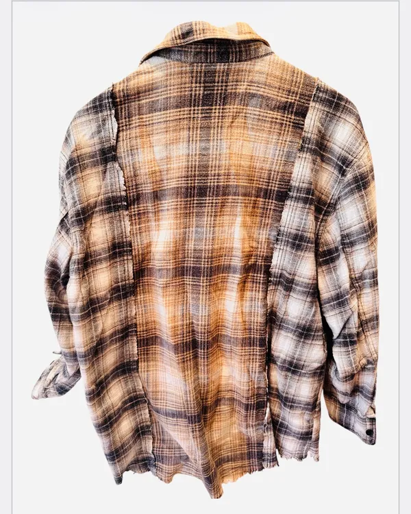 Urban Outfitters Plaid Flannel Shirt Oversized Mixed Media Brown S - Image 6