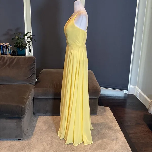 Women’s Yellow Chiffon Full Length Bridesmaid Prom Dress Corset Back Size 10 - Image 4
