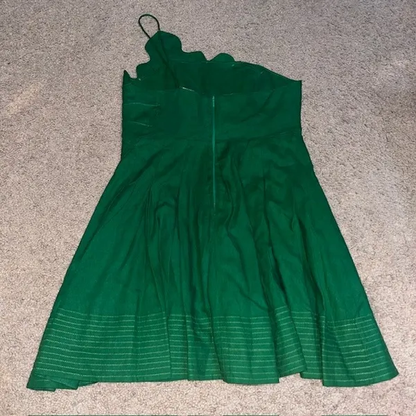 Farm Rio Lea Leaf Mini Dress One Shoulder Linen‎ Blend Green Small - Image 7