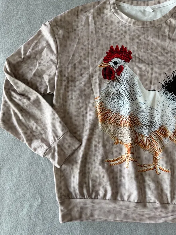 Women's Long Sleeve Rooster Theme Top Size Medium #260360 - Image 2