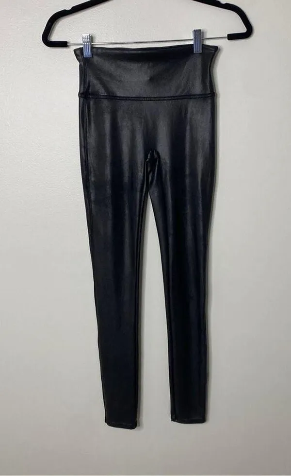 Spanx Shape Black Faux Leather Look at Me Now Fall Winter Leggings Pants Small - Image 2