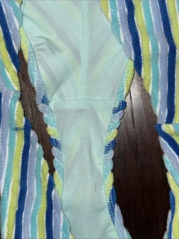 Aerie Striped V-Front Women’s Bikini Bottom — Blue, Yellow, White Small - Image 3