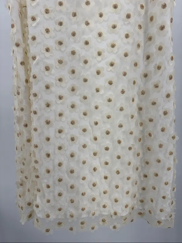 Lili Sidonio cream sheer overlay 3D daisy metallic gold S Mini Dress sleeveless - Image 8