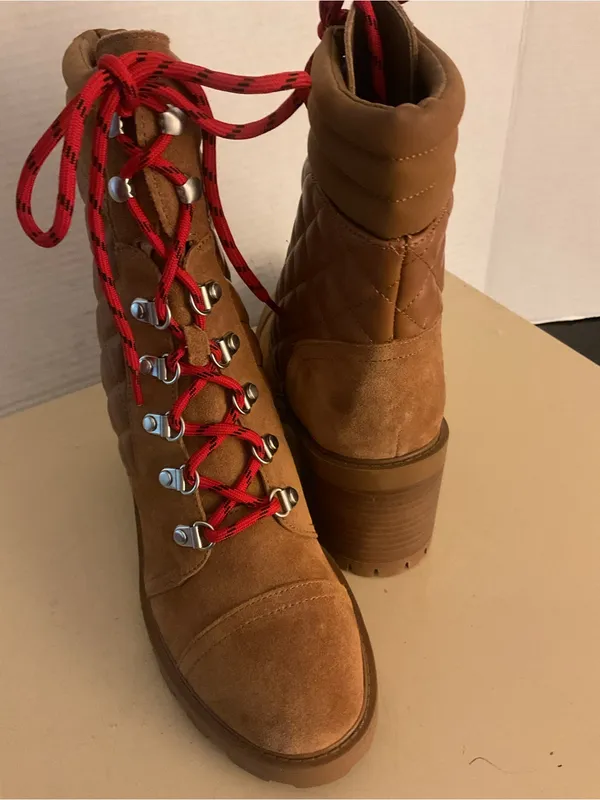 Nine West women platform Brown Suede leather Combat unite Boots US 8 - Image 4