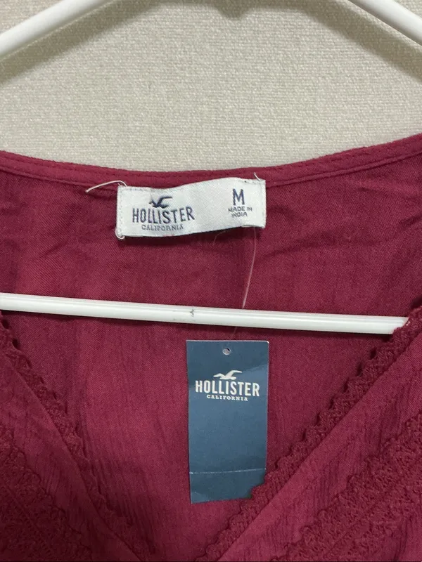 Hollister Women's Deep Burgundy Wrap-Style Blouse - Image 2