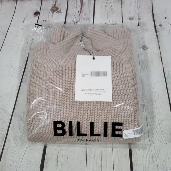 Billie The‎ Label Amelia Sweater Ribbed Mock Neck Balloon Sleeve Pumice Medium - Image 8