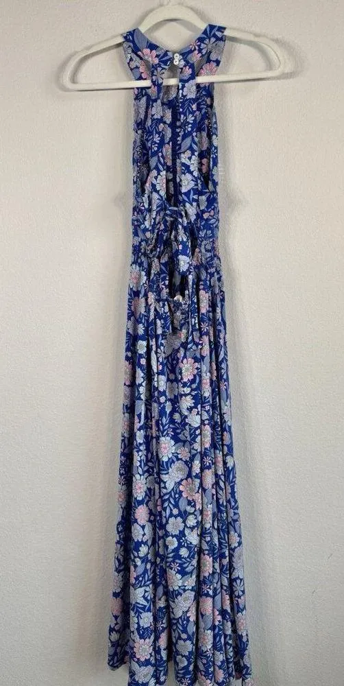 Abel the Label Blue Bell Cottage Floral Maxi Halter Backless Tie Back Dress Sz M - Image 15
