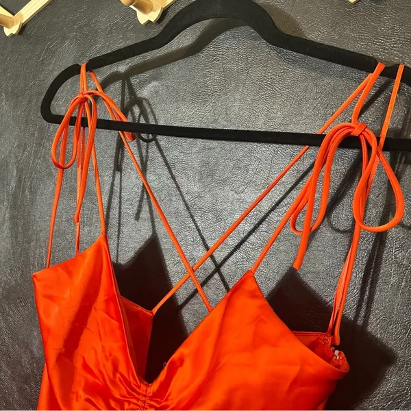 Jason‎ Wu Orange/Red Satin Feel Midi Dress Size Large - Image 8