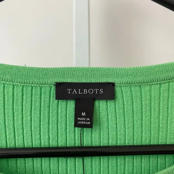 Talbots Size M Green Sweater Ribbed‎ Knit Button Cuff Long Sleeve Top Pullover - Image 4
