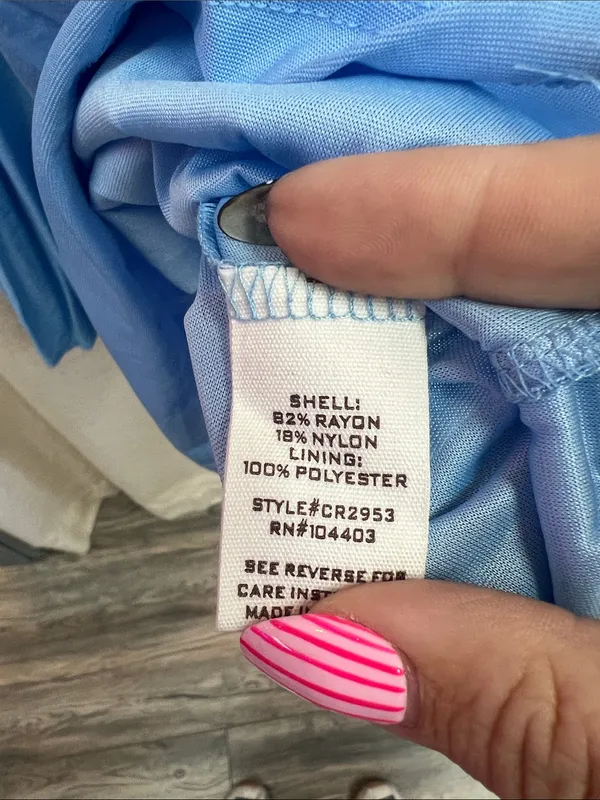 Light Blue Smocked Midi Dress V-Neck Button Front Ruffle Small - Image 4